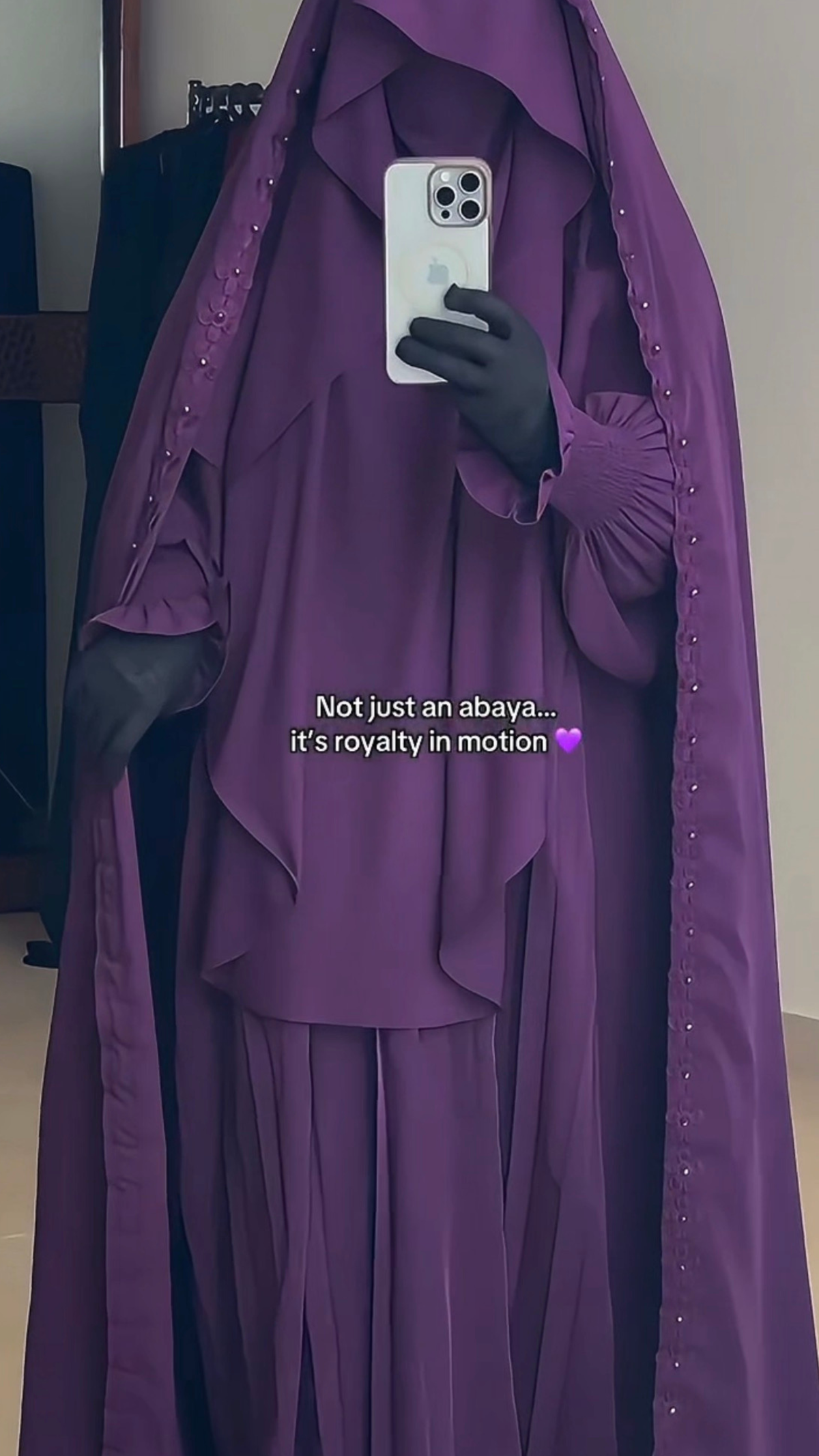 Nur Chadar Set – Flower & Pearl Trim Overhead Abaya with Pleated Abaya & Half Niqab
