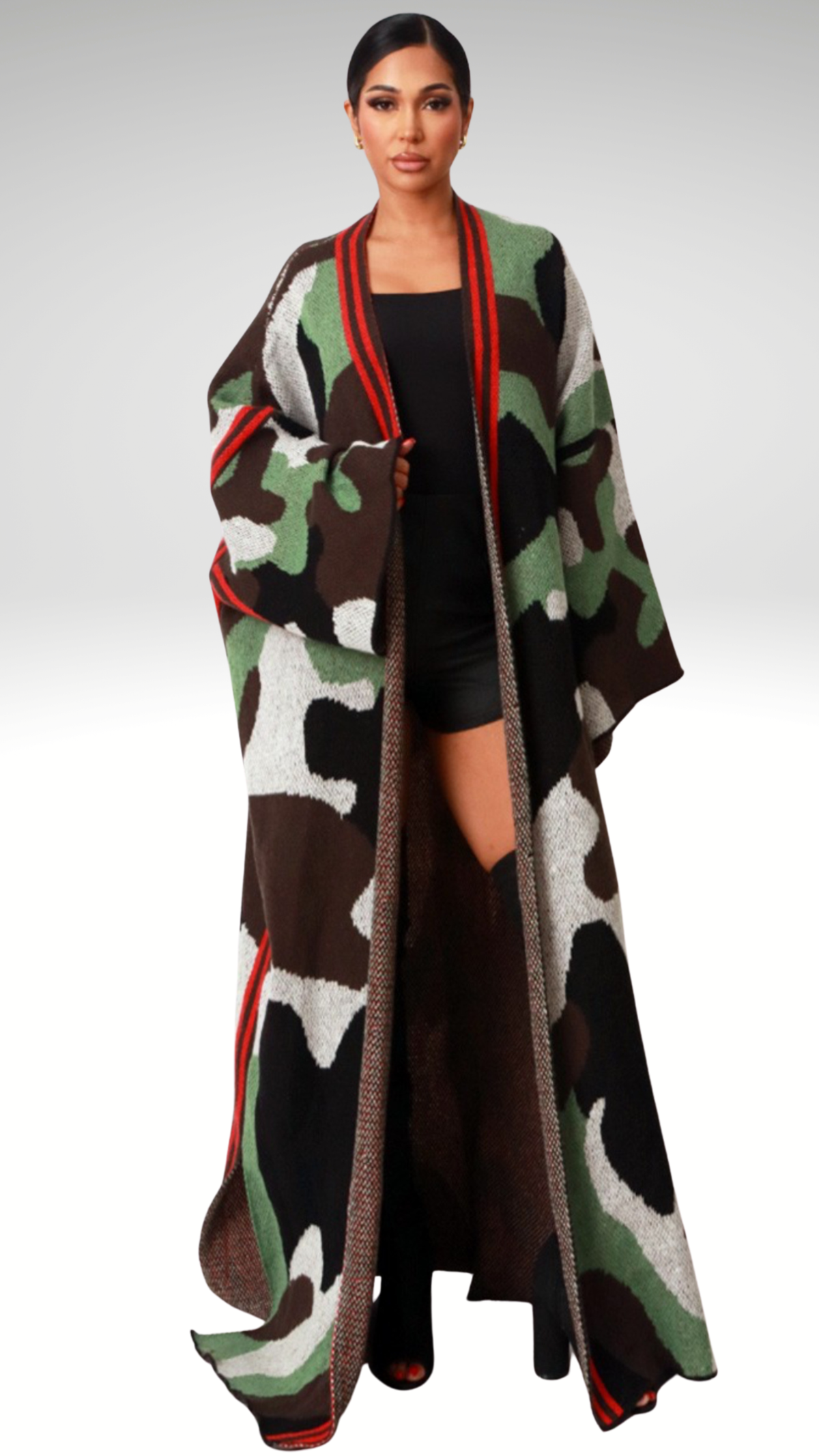 CAMOUFLAGE PRINT OPEN FRONT CARDIGAN