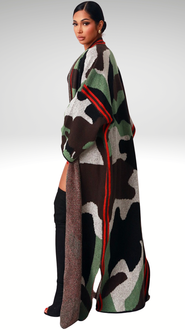 CAMOUFLAGE PRINT OPEN FRONT CARDIGAN