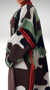 CAMOUFLAGE PRINT OPEN FRONT CARDIGAN